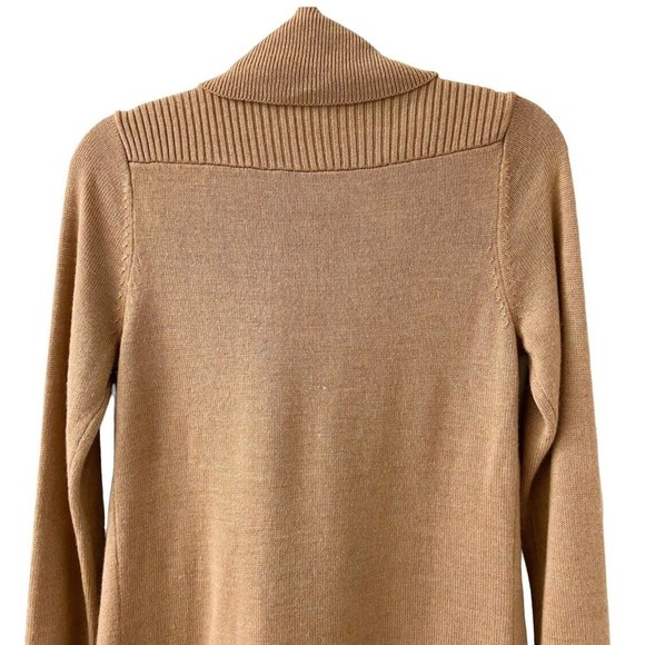 Ellen Tracy Cardigan Sweater M Long Length Tan Wool Blend Pockets Wide V Neck - Picture 9 of 16